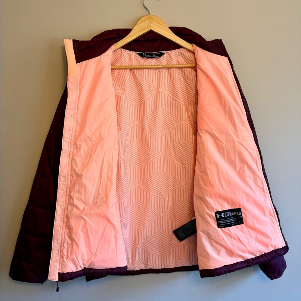 Under Armour Maroon and Peach Quilted Puffer Jacket Coat Women’s Winter Outdoor - Picture 8 of 9